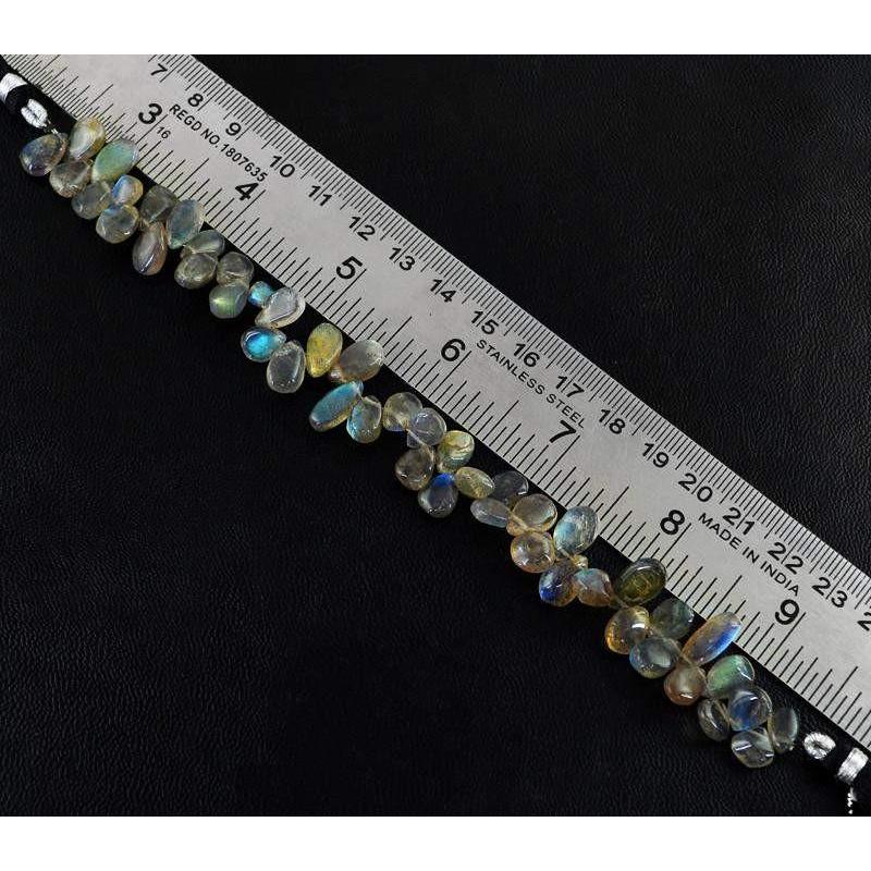 gemsmore:Natural Blue Color Flash Labradorite Pear Shape Beads Strand
