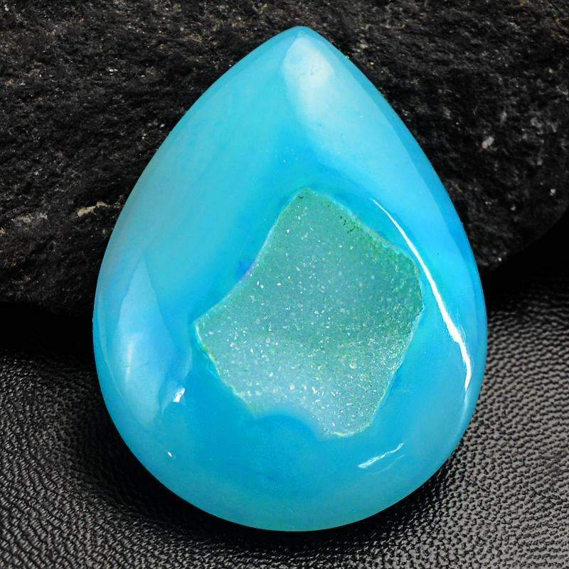 gemsmore:Natural Blue Druzy Onyx Gemstone Pear Shape