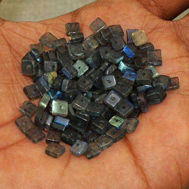 gemsmore:Natural Blue Flash Labradorite Beads Lot - Drilled