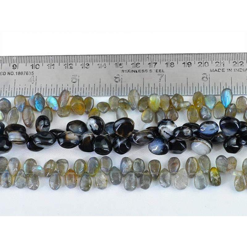 gemsmore:Natural Blue Flash Labradorite & Black Onyx Beads Strands