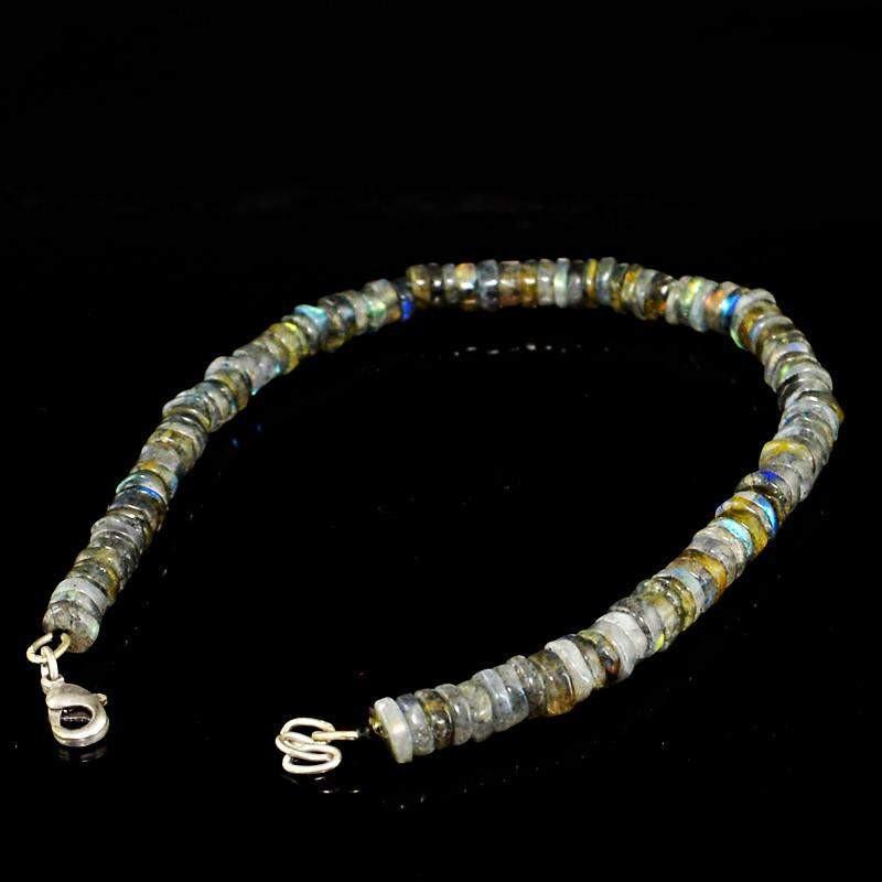 gemsmore:Natural Blue Flash Labradorite Bracelet Round Beads