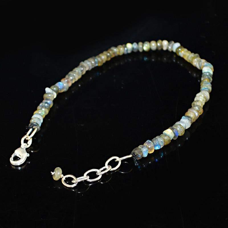 gemsmore:Natural Blue Flash Labradorite Bracelet Round Beads