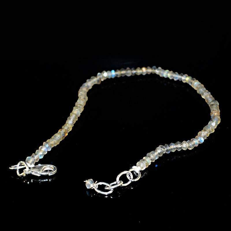 gemsmore:Natural Blue Flash Labradorite Bracelet Round Cut Beads