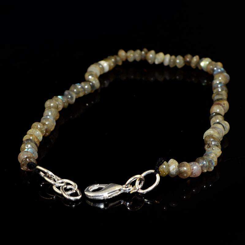 gemsmore:Natural Blue Flash Labradorite Bracelet Round Shape Beads