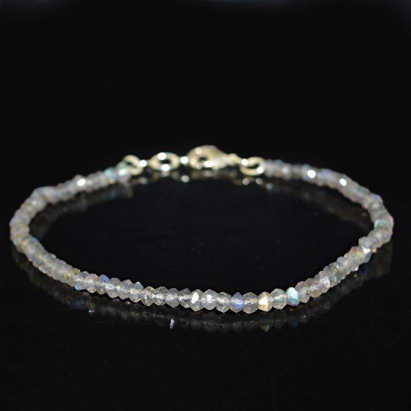 gemsmore:Natural Blue Flash Labradorite Bracelet Round Shape Faceted Beads
