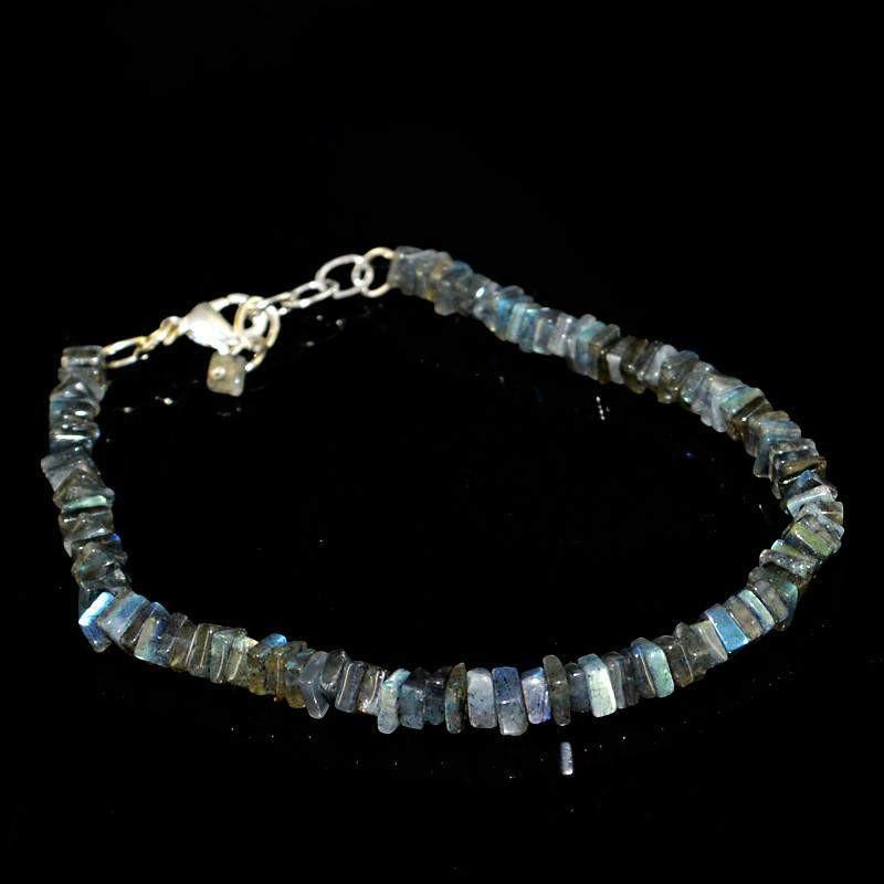 gemsmore:Natural Blue Flash Labradorite Bracelet Unheated Beads