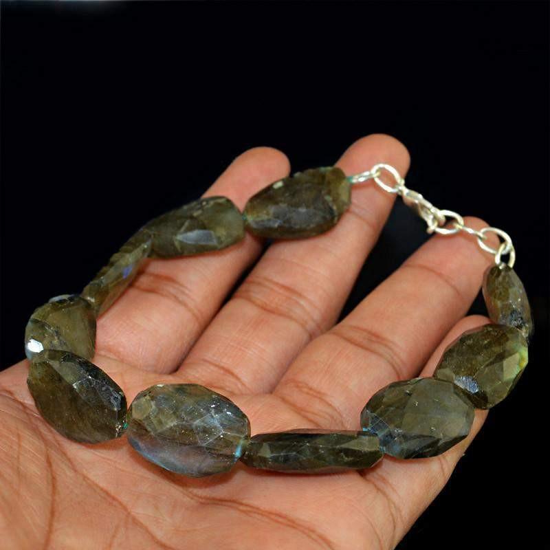 gemsmore:Natural Blue Flash Labradorite Bracelet Untreated Faceted Beads