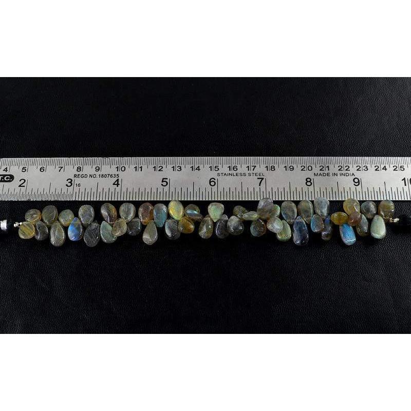 gemsmore:Natural Blue Flash Labradorite Drilled Beads Strand