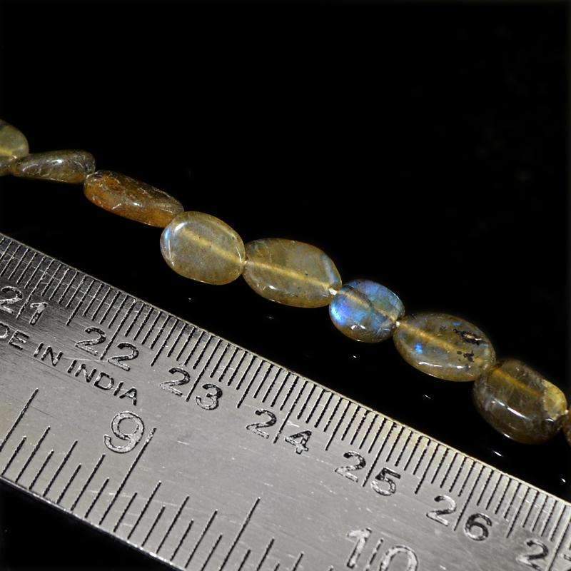 gemsmore:Natural Blue Flash Labradorite Drilled Beads Strand