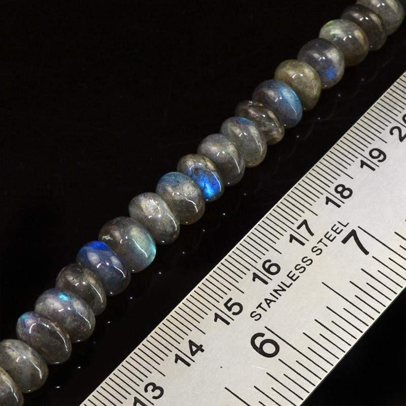 gemsmore:Natural Blue Flash Labradorite Drilled Round Beads Strand