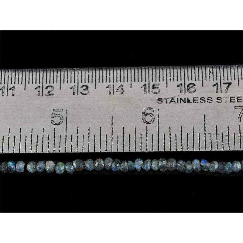 gemsmore:Natural Blue Flash Labradorite Drilled Round Cut Beads Strand