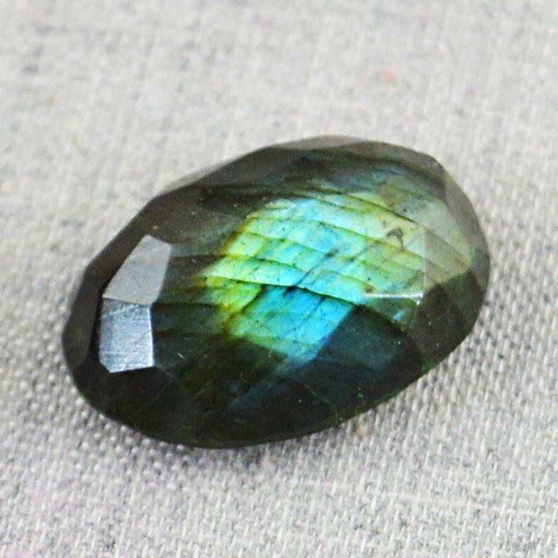 gemsmore:Natural Blue Flash Labradorite Gemstone Checkered Cut Oval Shape