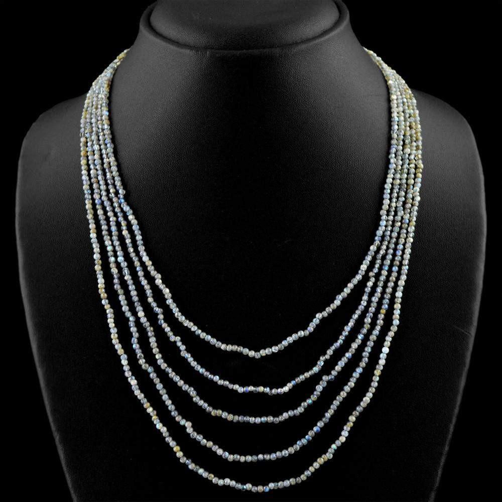 gemsmore:Natural Blue Flash Labradorite Necklace 20 Inches Long Round Shape Beads