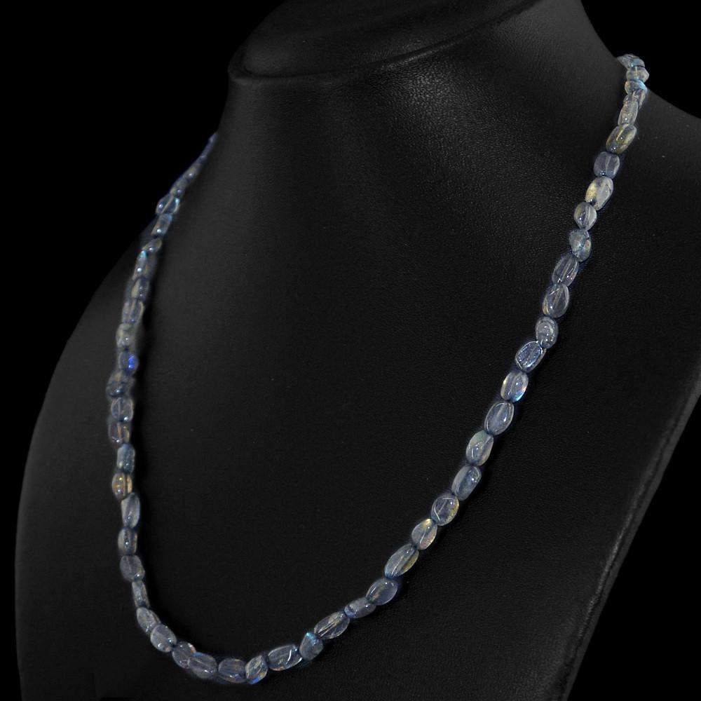 gemsmore:Natural Blue Flash Labradorite Necklace Oval Shape Untreated Beads