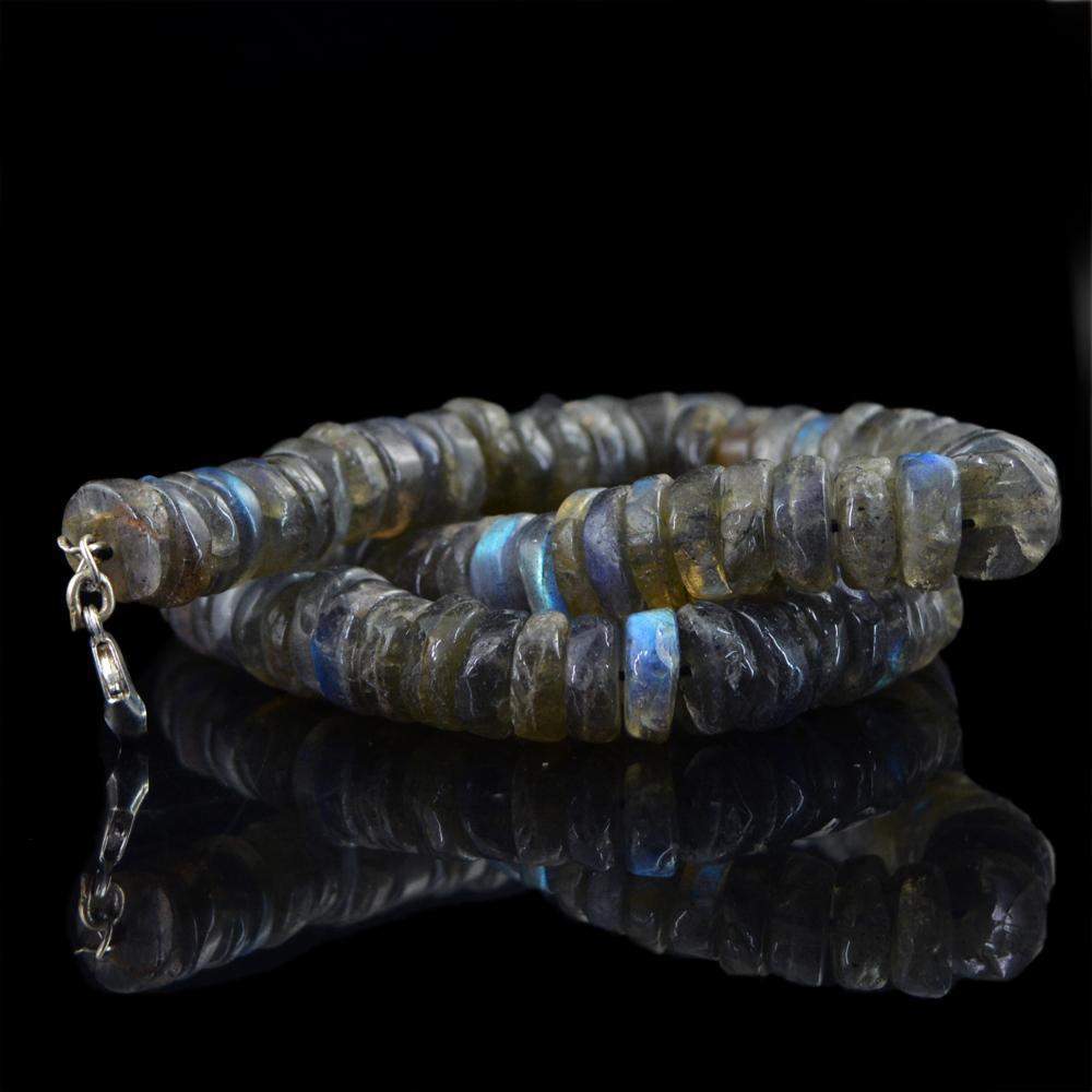 gemsmore:Natural Blue Flash Labradorite Necklace Round Shape Untreated Beads