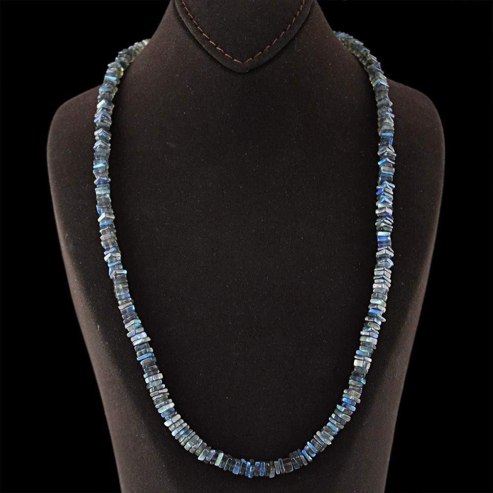 gemsmore:Natural Blue Flash Labradorite Necklace Untreated Beads