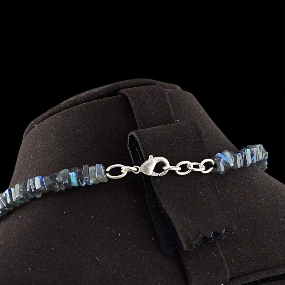 gemsmore:Natural Blue Flash Labradorite Necklace Untreated Beads