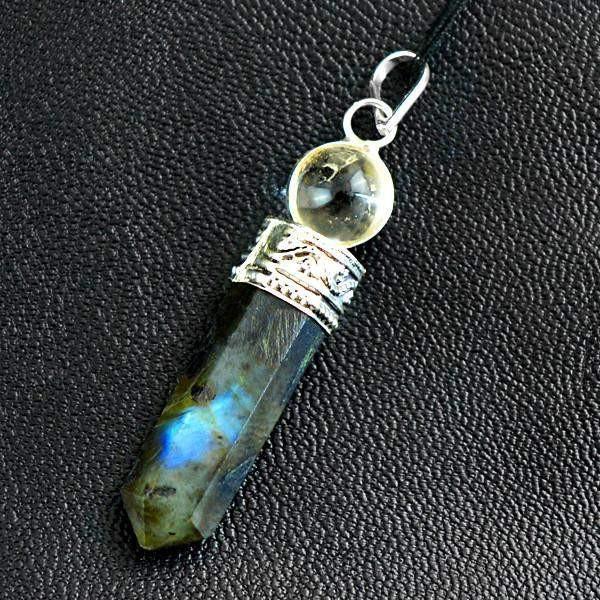 gemsmore:Natural Blue Flash Labradorite Reiki Healing Ball Point Pendant