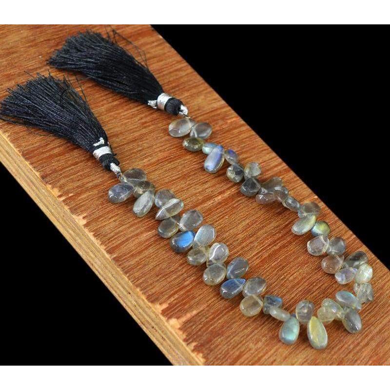 gemsmore:Natural Blue Flash Labradorite Untreated Beads Strand
