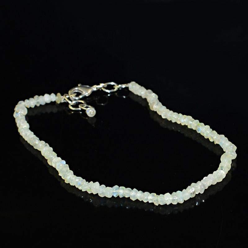 gemsmore:Natural Blue Flash Moonstone Bracelet Round Shape Faceted Beads