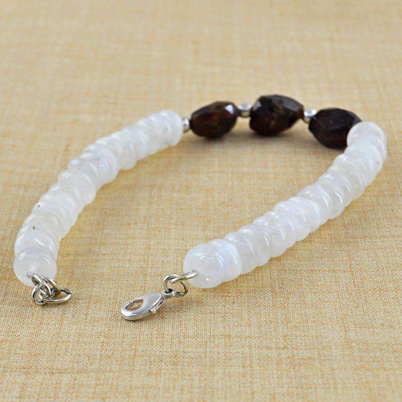 gemsmore:Natural Blue Flash Moonstone & Indian Opal Beads Bracelet - Round Shape