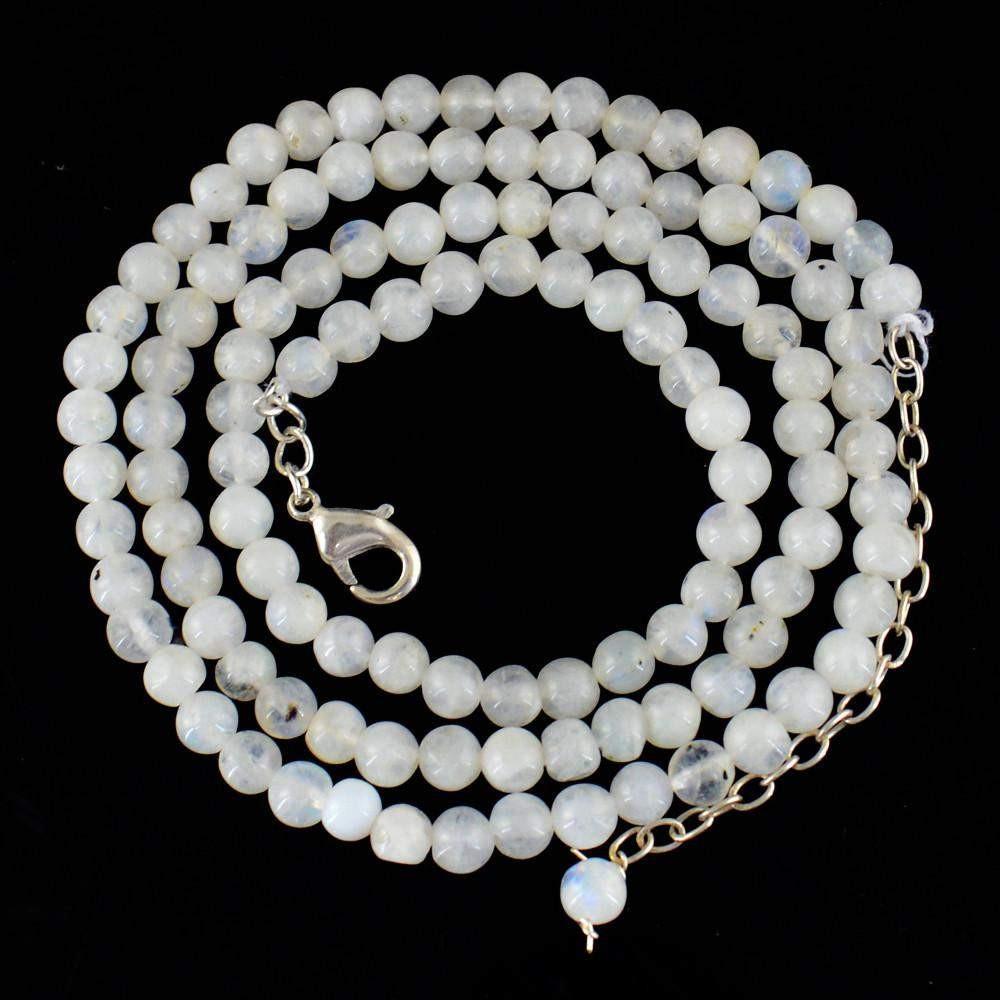 gemsmore:Natural Blue Flash Moonstone Necklace Round Shape Untreated Beads