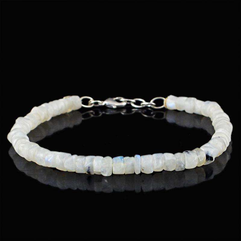 gemsmore:Natural Blue Flash Moonstone Round Shape Beads Bracelet