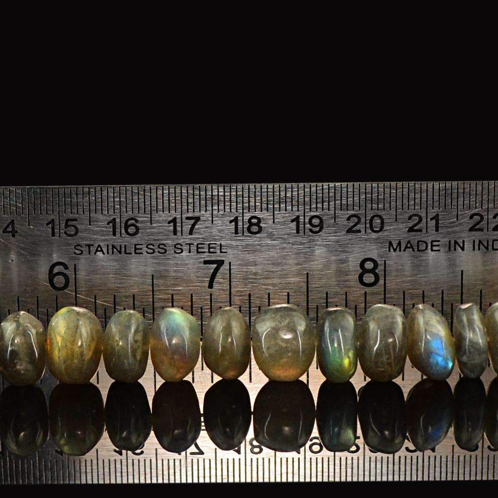 gemsmore:Natural Blue & Golden Flash Labradorite Drilled Beads Strand Round Shape