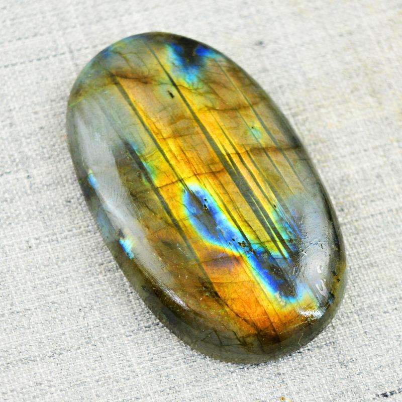gemsmore:Natural Blue & Golden Flash Labradorite Gemstone - Oval Shape