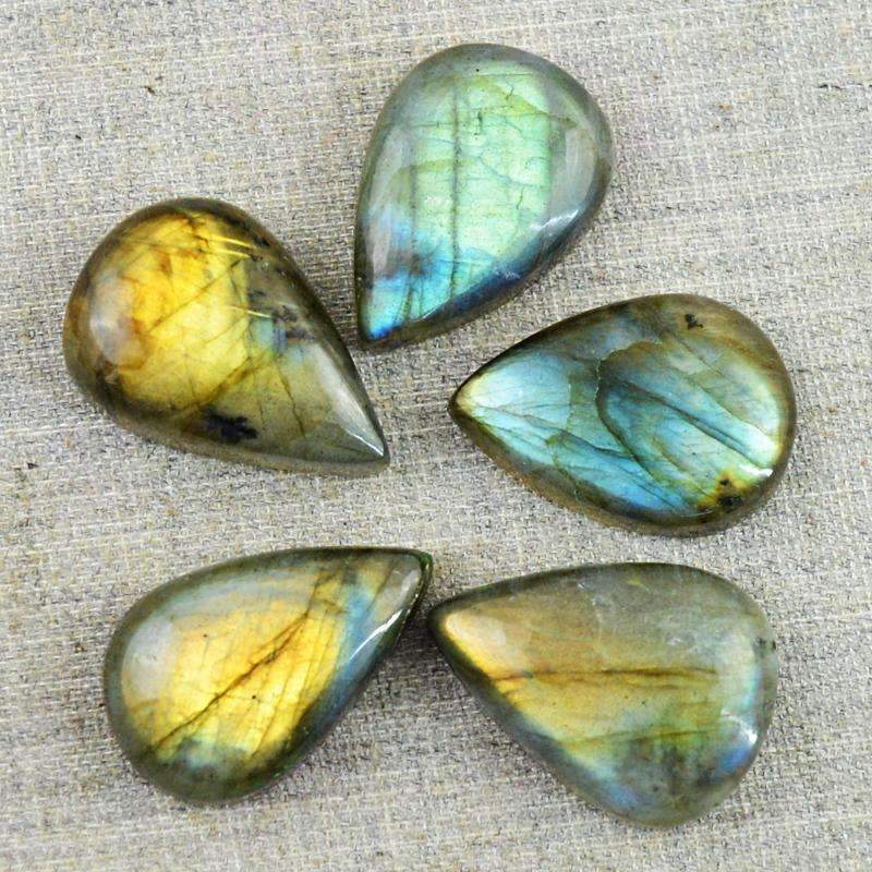 gemsmore:Natural Blue & Golden Flash Labradorite Gemstone Lot - Pear Shape