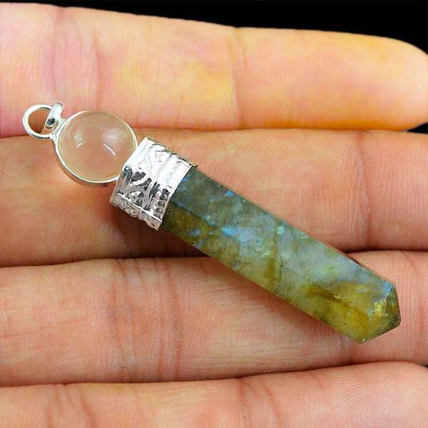 gemsmore:Natural Blue & Golden Flash Labradorite Healing Ball Point Pendant