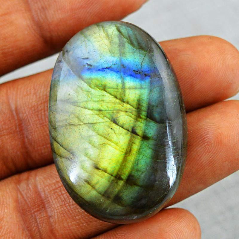 gemsmore:Natural Blue & Golden Flash Labradorite Oval Shape Gemstone
