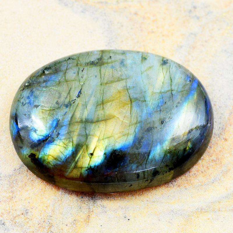 gemsmore:Natural Blue & Golden Flash Labradorite Oval Shape Loose Gemstone