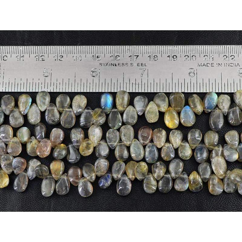 gemsmore:Natural Blue & Golden Flash Labradorite Pear Beads Strand Lot