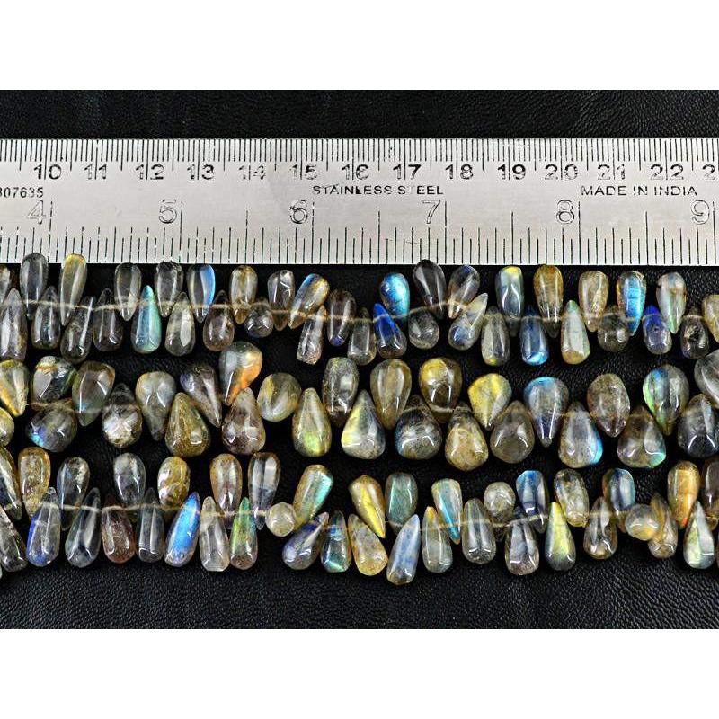 gemsmore:Natural Blue & Golden Flash Labradorite Pear Beads Strands