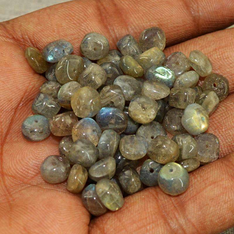 gemsmore:Natural Blue & Golden Labradorite Beads Lot - Drilled Round Shape