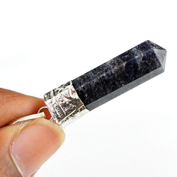 gemsmore:Natural Blue Iolite Crystal Healing Point Pendant