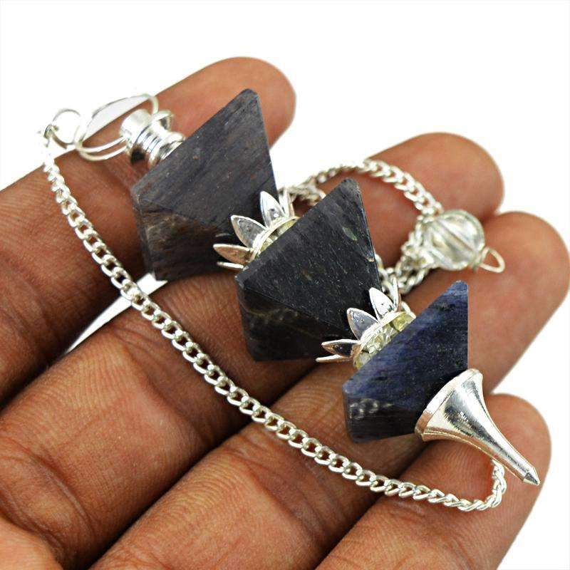 gemsmore:Natural Blue Iolite Healing Pyramid Pendulum