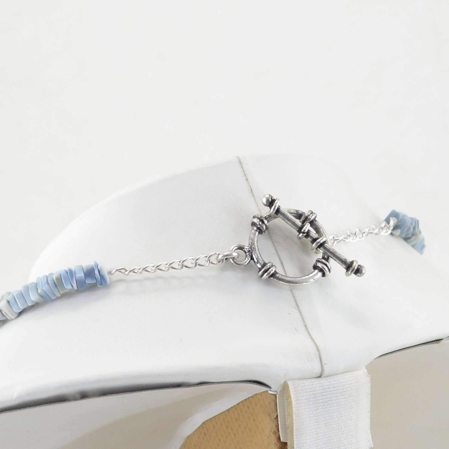 gemsmore:Natural Blue Lace Agate Necklace 3 Strand Genuine Beads
