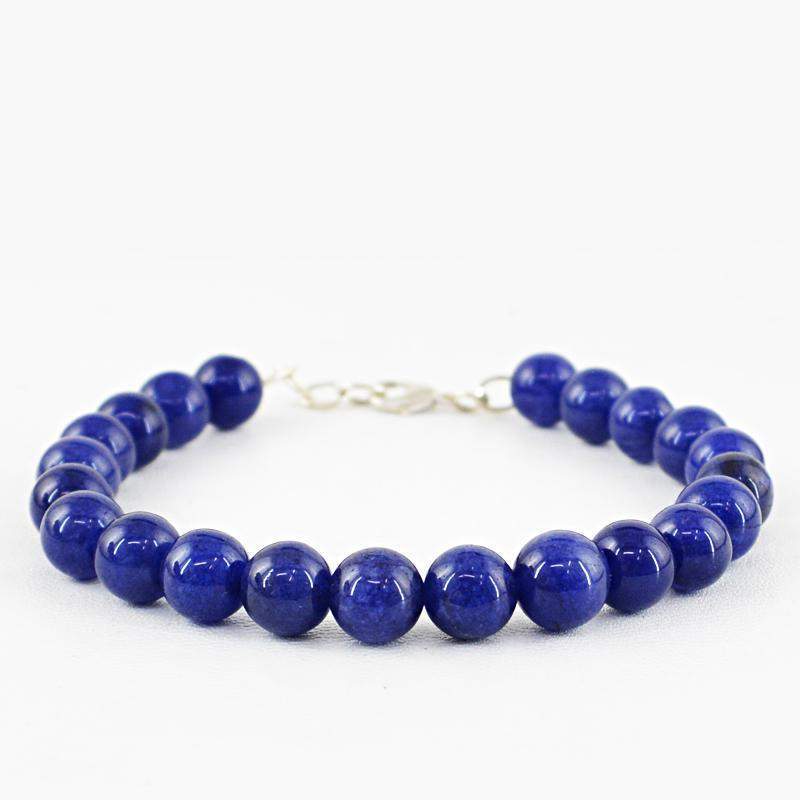 gemsmore:Natural Blue Lapis Lazuli Bracelet Round Shape Beads