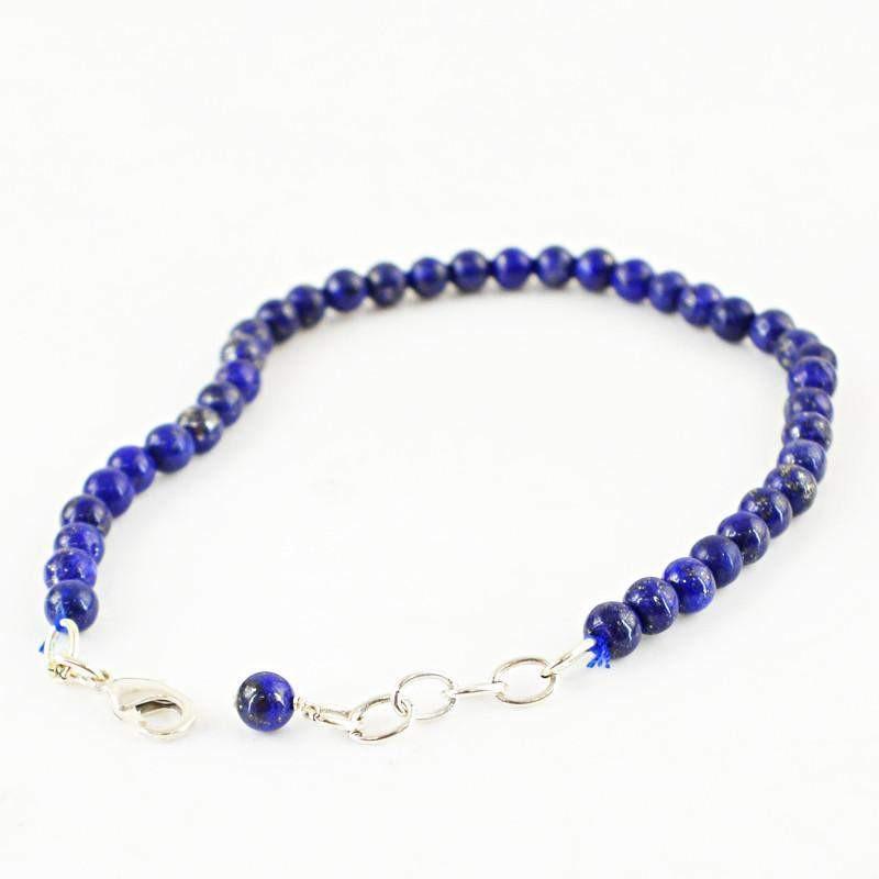 gemsmore:Natural Blue Lapis Lazuli Bracelet Round Shape Untreated Beads
