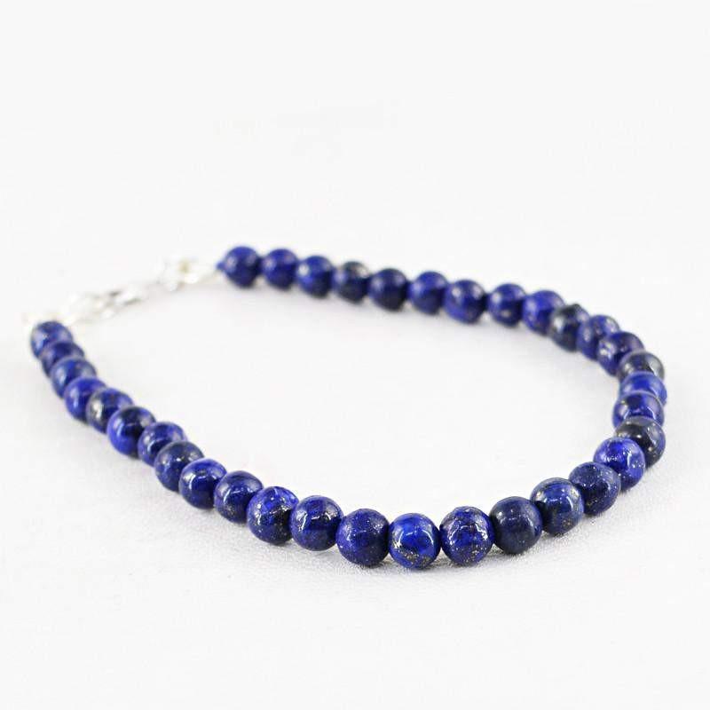 gemsmore:Natural Blue Lapis Lazuli Bracelet Untreated Round Shape Beads