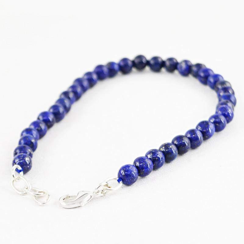 gemsmore:Natural Blue Lapis Lazuli Bracelet Untreated Round Shape Beads