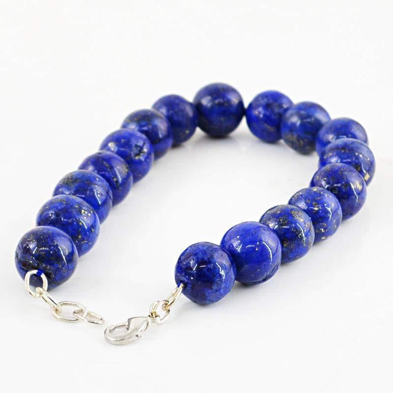gemsmore:Natural Blue Lapis Lazuli Bracelet Untreated Round Shape Beads
