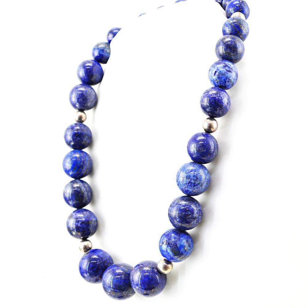gemsmore:Natural Blue Lapis Lazuli Necklace 20 Inches Long Round Shape Beads