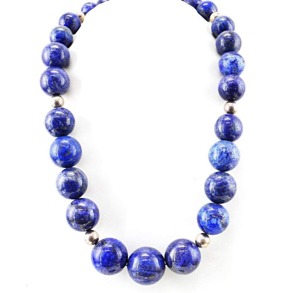 gemsmore:Natural Blue Lapis Lazuli Necklace 20 Inches Long Round Shape Beads