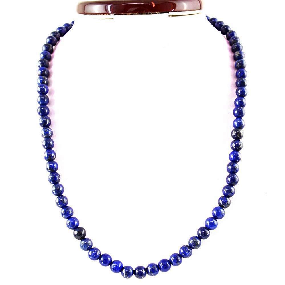 gemsmore:Natural Blue Lapis Lazuli Necklace 20 Inches Long Round Shape Beads