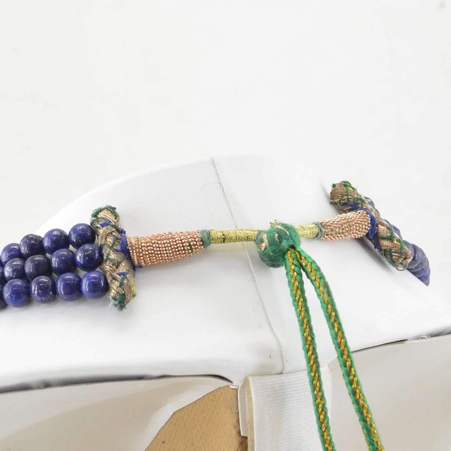 gemsmore:Natural Blue Lapis Lazuli Necklace 3 Strand Round Shape Beads