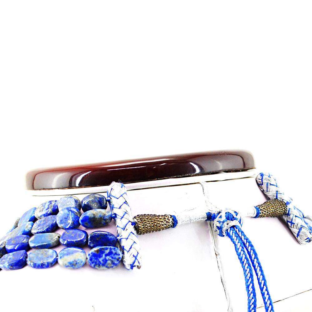 gemsmore:Natural Blue Lapis Lazuli Necklace 4 Line Oval Shape Beads