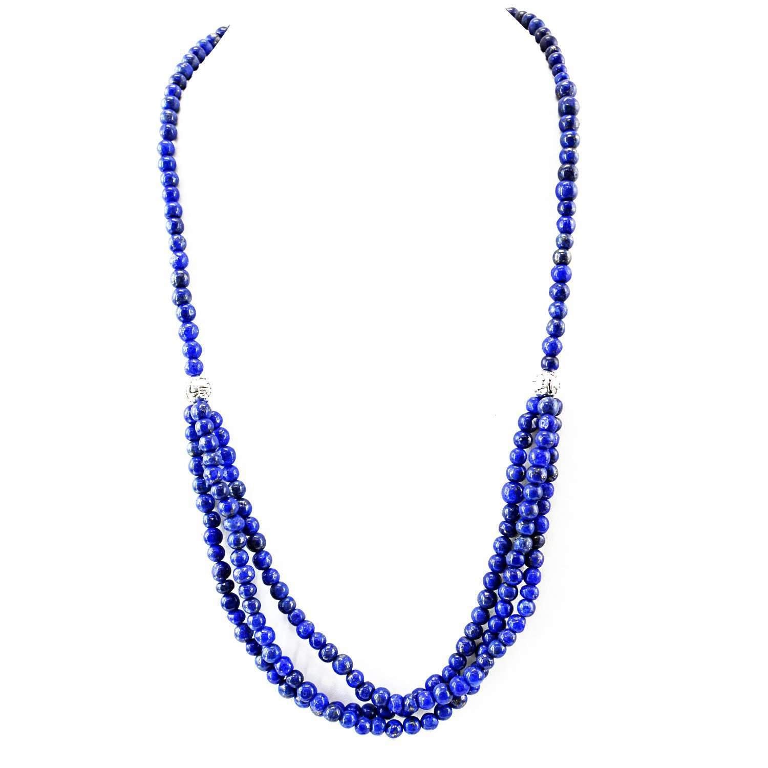 gemsmore:Natural Blue Lapis Lazuli Necklace Round Beads - 20 Inches Long